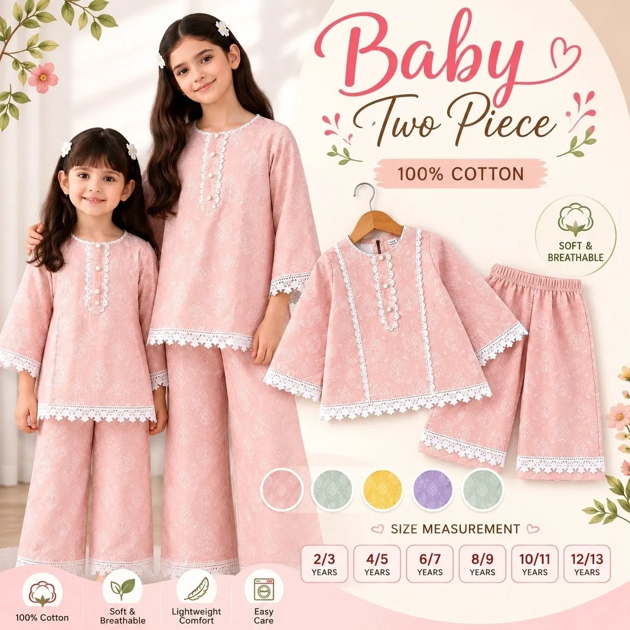 Baby Girl Premium Unitika 100% Cotton Two-Piece Set