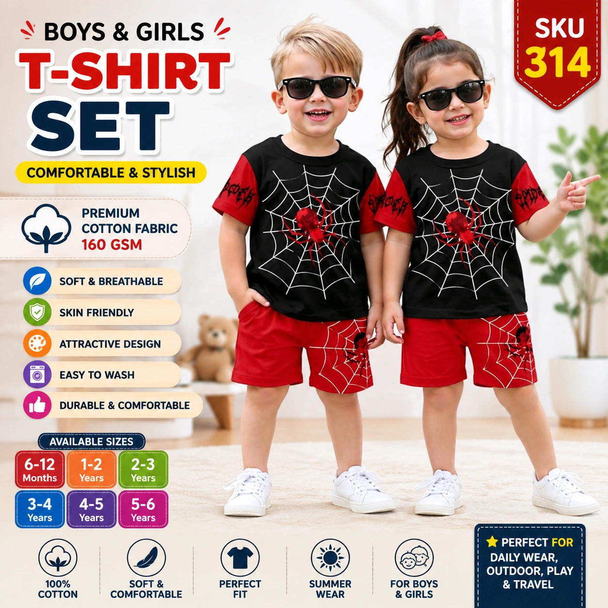 Boys & Girls Cotton T-Shirt & Shorts Set