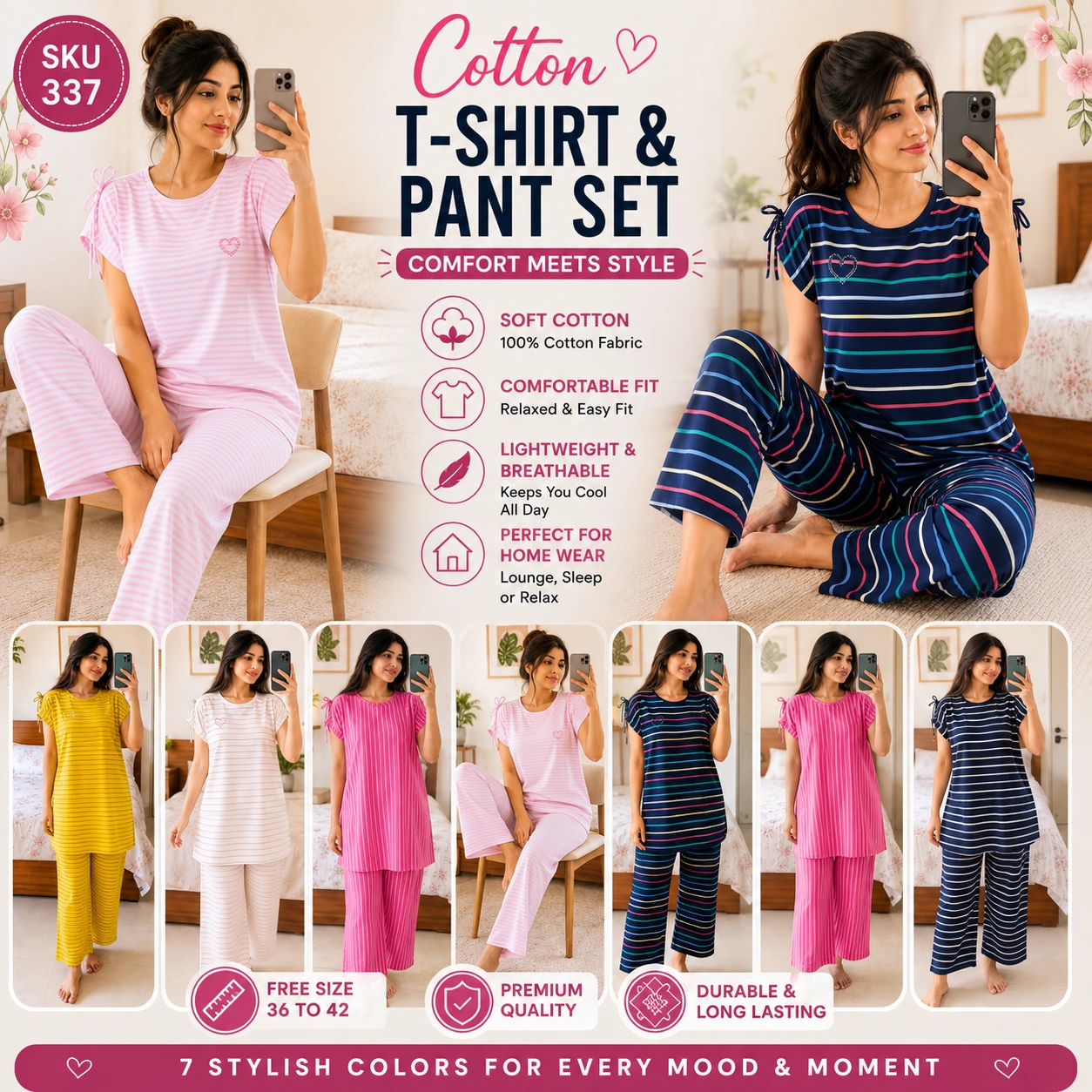 Cotton T-Shirt and Pant Set for Women
